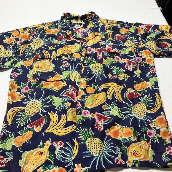 Vintage 90s 100% Silk Colorful Fruit Print Button Down Shirt Women’s Size L - Picture 6 of 11